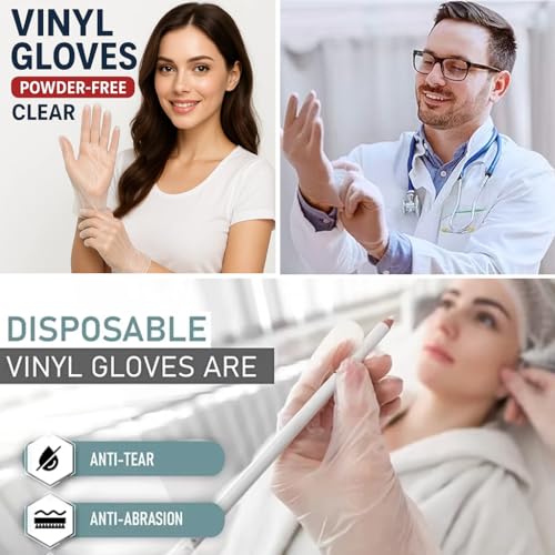 Image of adbeni Vinyl Disposable Gloves | Powder-Free & Latex-Free | Clear Premium | Food-Safe, Water-Resistant, Ambidextrous | Kitchen, Cleaning, Cooking, Salon, Travel, Home & Professional Use | 25 Pcs