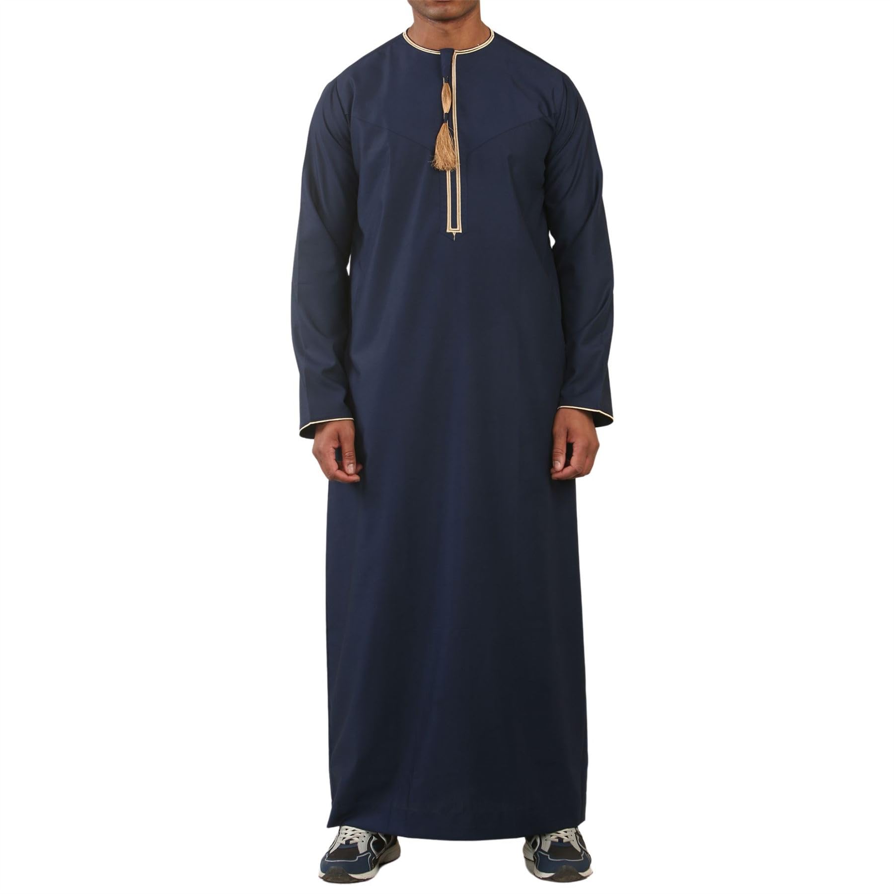 Thobez Men's Gold Tt-003 - Emirati Omani Thobe Tassel Embroidery - 56 - Navy