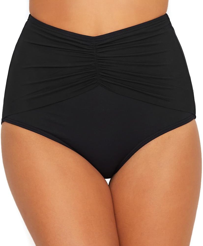 Diva High Waist Classic Bikini for Women — Full Coverage Figure Flattering Swim Bottom, Mesh Ruching for Natural Smoothing