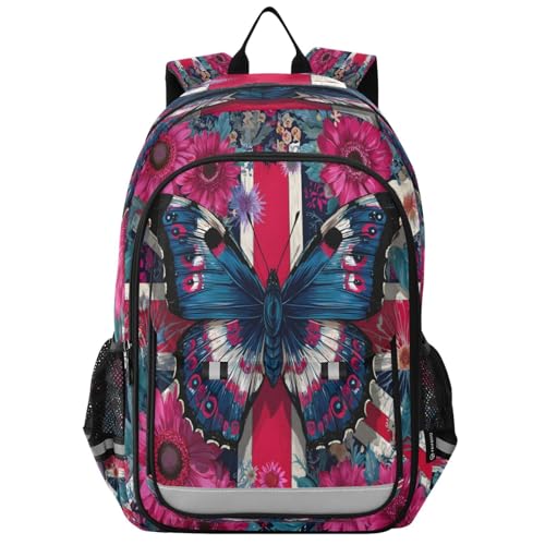 Sac à dos ordinateur portable enfants étanche antichoc style drapeau britannique fleurs