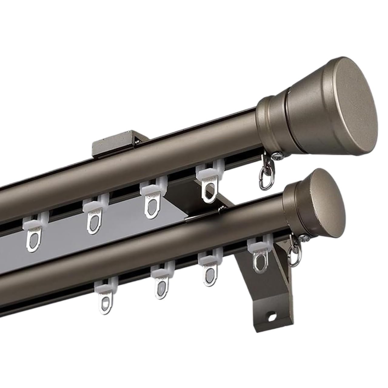 Rail de rideau double blanc, système de fixation murale robuste en alliage d'aluminium for baies vitrées, salon et balcon (supports, vis et patins inclus)(Champagne,3m (9.8ft))