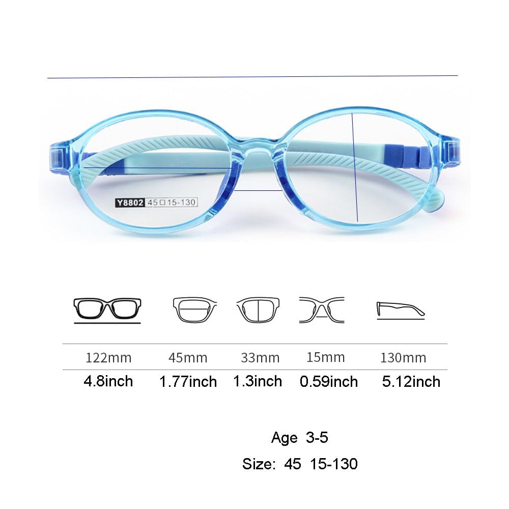 QYAJS Brillengestell für Kinder, optische Brille, TR90, flexibel, biegbar, einteilig, sicher, für Mädchen und Jungen, Blau (Alter 3–5), Blau, Small