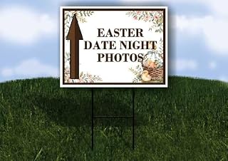 Easter Date Night Photos Easter Spring Vintage Chicks Eggs Basket Brown Up Arrows Double Sided 18x24 in. Yard Road Sign