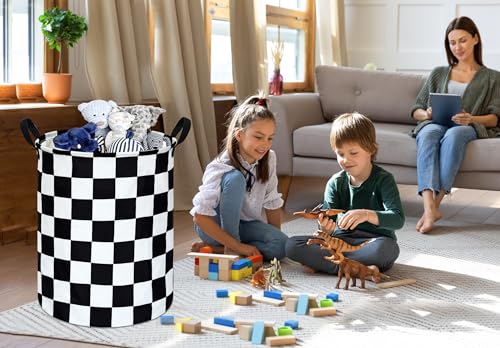 Image of Round Laundry Hamper Clothes Storage Basket Fabric Storage Hamper Organization Storage Bin, Nursery Box,Gift Basket with Handles