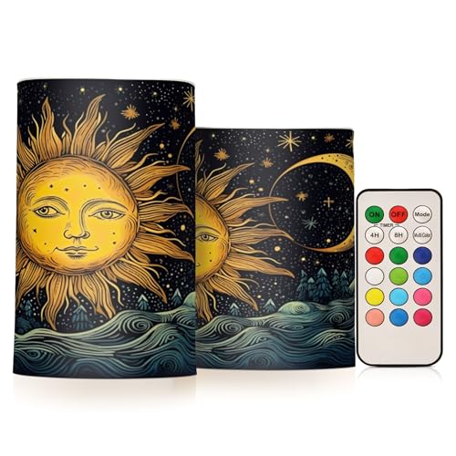 Bougies sans flamme soleil et lune pour une ambiance cocooning au salon