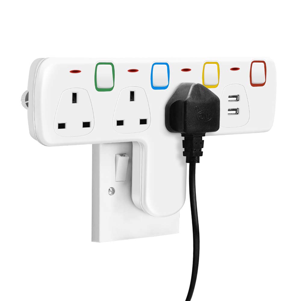 Buy Mscien Plug Extension with USB,Wall Socket 3 Way Plug Adaptor with Individual Switches,Turn