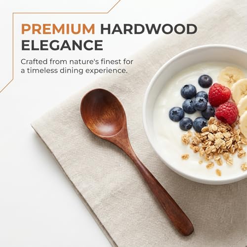 Image of Thinp 2 Pcs Wooden Spoons for Eating, 7 Inch Wood Soup Spoons Long Handle Wood Teaspoons Woods Table Spoon for Cooking Wooden Serving Spoon for Tea Coffee Honey Desserts Cereal