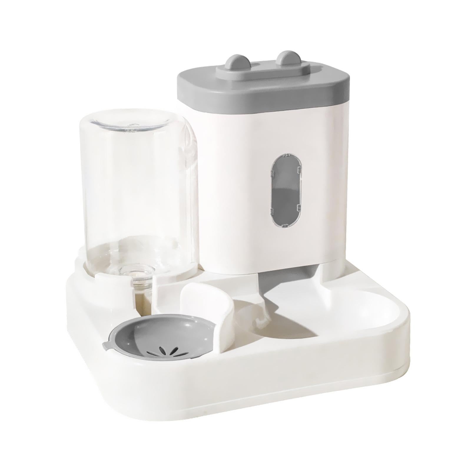 2 in 1 Automatic Pet Waterer,Cat Water Dispenser and Food Bowl Set,1L Drinker 2L Feeder Automatic Dog Cat Feeder for Rabbits, Gray