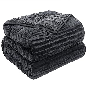 Pawque Sherpa Fleece Weighted Blanket 60 x 80 Inches 15lbs for Adult, Thick Fuzzy Bed Throw with Ribbed Stripes, Dual…