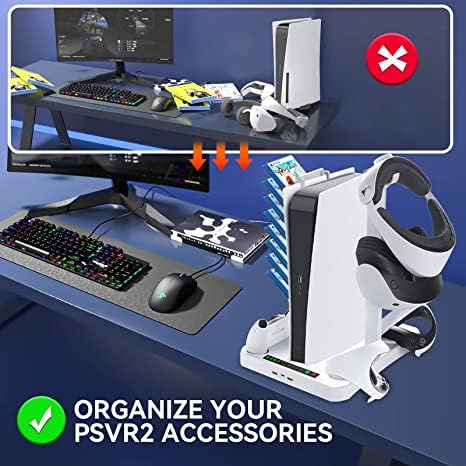 MYAYD Stazione di ricarica e stazione di raffreddamento per PSVR2/PS5, stazione di ricarica per controller PSVR2, supporto per cuffie PS VR2, 8 rack di gioco, supporto verticale con ventola di