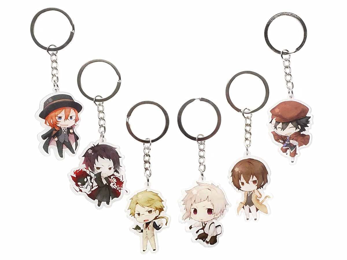 Bungo Stray Dogs Keyring Set | 6 Key Rings with Chibi Pendants