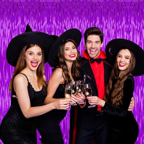 Image of 5 Pack Purple Backdrop Tinsel Streamers Foil Fringe Backdrop Halloween Party Decorations Purple Backdrop Curtain Birthday Graduation Bachelorette Christmas New Year Party Decorations