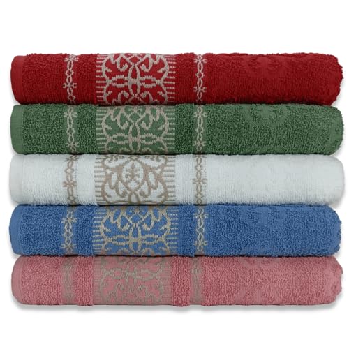 Kit 05 Toalhas de Banho Gigante Banhão Tecido Jacquard Luxo 100% Algodão 70x140cm Alta Absorção - So