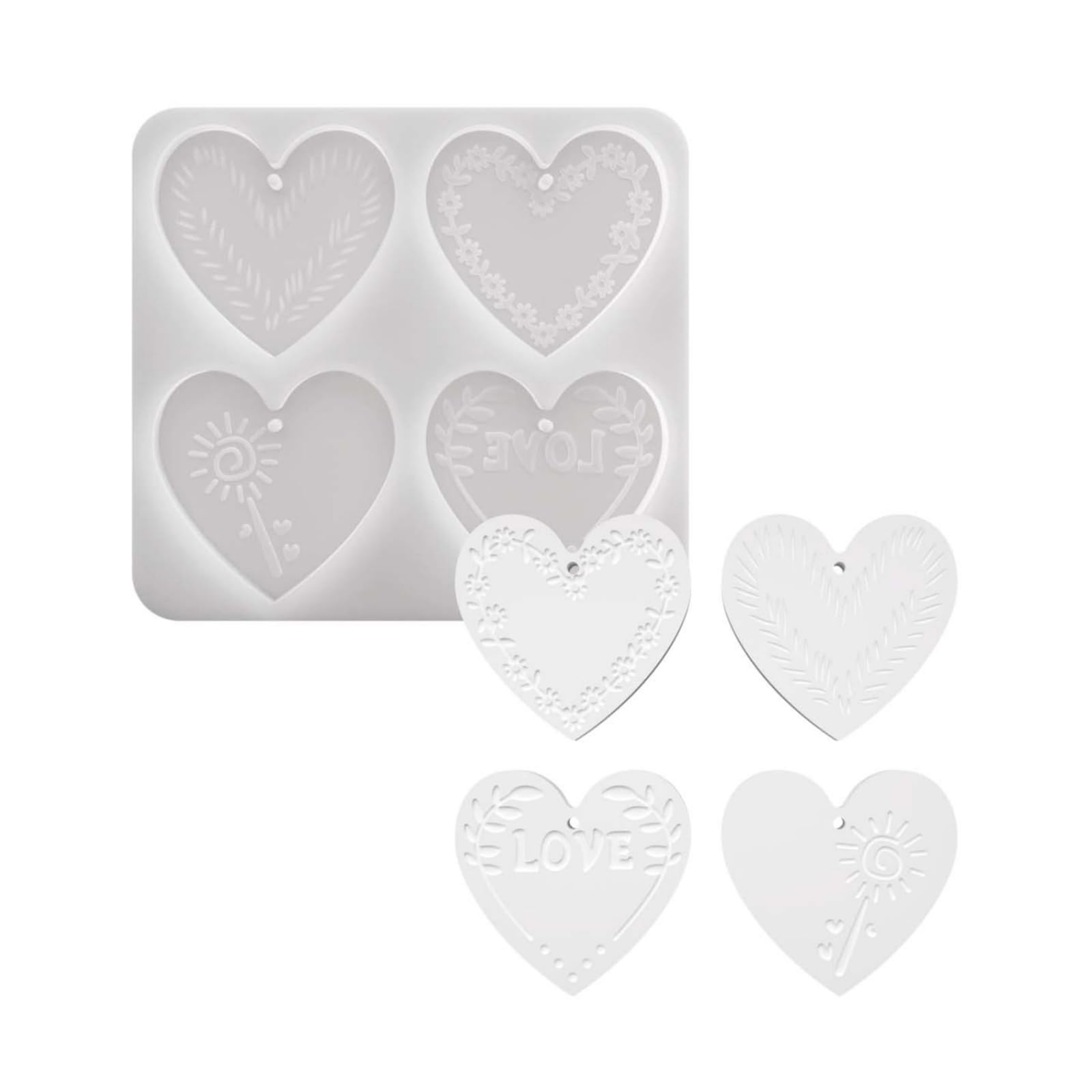 Jazuaiao Silicone Craft Mold Heart Shape 4 Cavity Pattern Mold for Resin Soap Wax, Pendant Ornament and Craft Making
