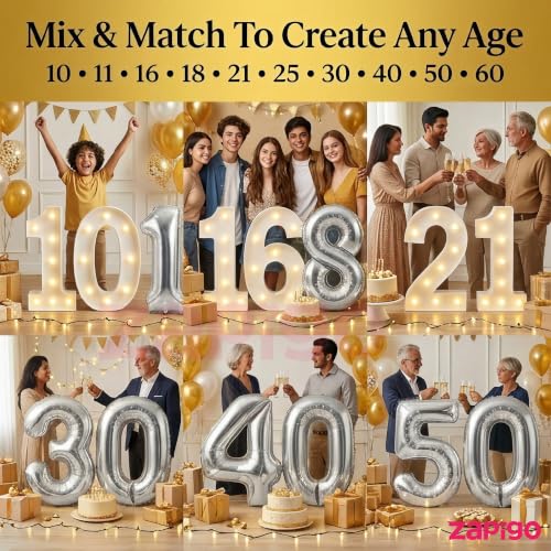 Image of Balloonistics Silver 40-Inch Foil Number 5 Balloon with Matching LED Marquee Light - Combo Set for 5th Birthday, Anniversary, Party Decoration, Photo Booth Backdrop