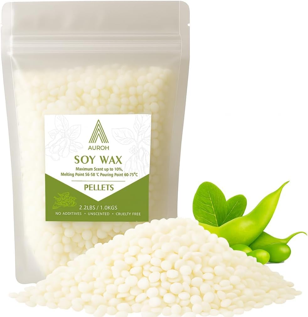 Candle Wax, Auroh 100% Natural Soy Wax, Pure Soy Wax for Candle Making from Organic Farm, No additives, Harmless and Pure, Low Frosting, Strong Throw, Clean Burning (1KG)