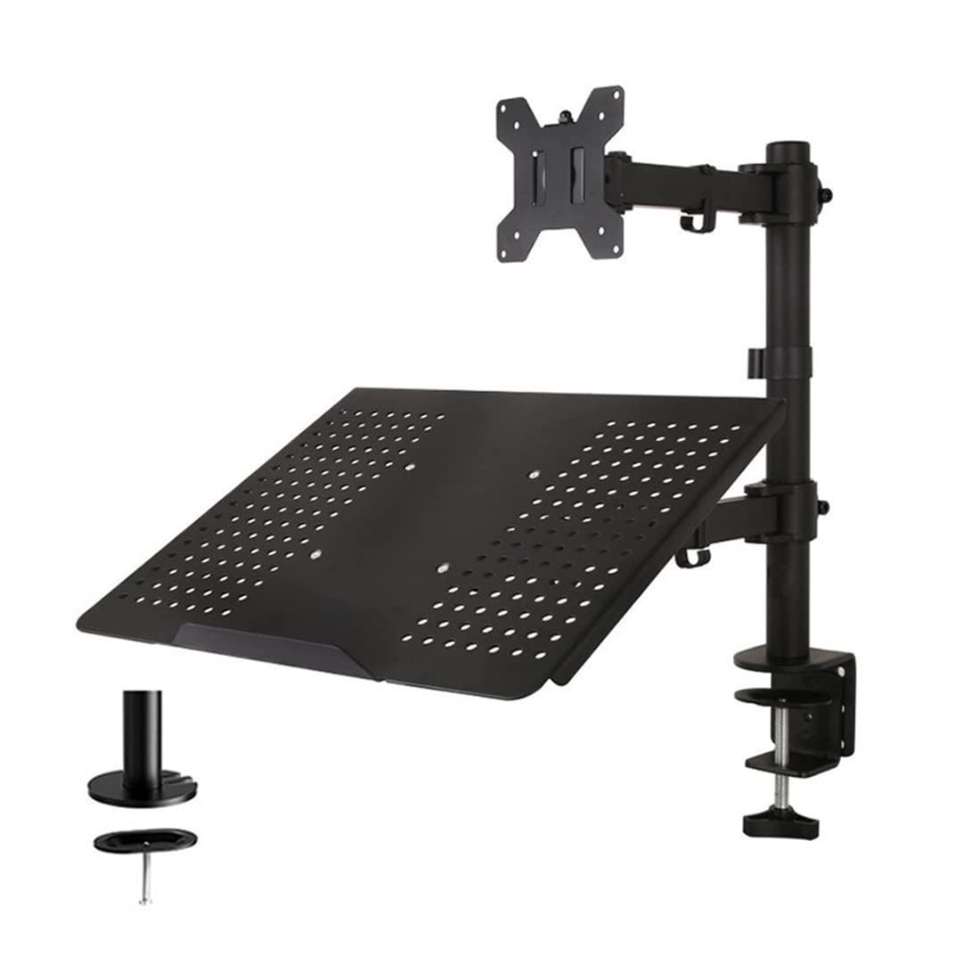 Barbuk Laptop Monitor Mount Stand with Keyboard Tray, Adjustable Notebook Desk Mount with Clamp and Grommet Mounting Base for 13 to 32inch LCD Computer Screens Up to 9-10kg, Notebook up to 17inch
