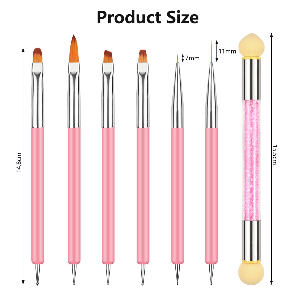 Pinceles para Uñas Double Head 6 Piezas con Cepillo Esponja, Herramienta de Manicura para Pintura y Dibujo Fino, Negro