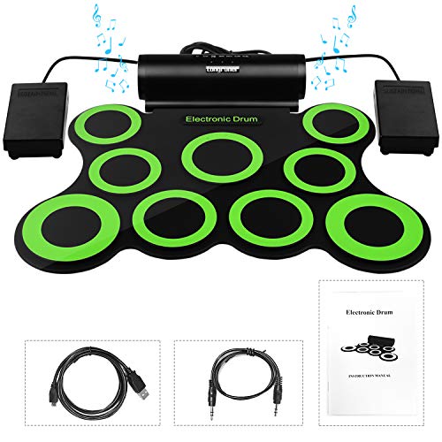 Longruner Electronic Drum Set, Foldable Roll Up Drum Kit with 9 Drum Practise