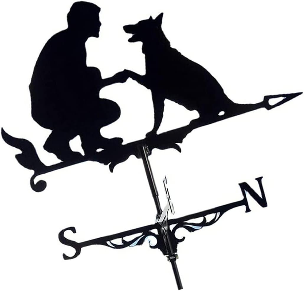 Weathervane Man Dog Weather Vane Decorative Garden Yard Wind Direction Indicator