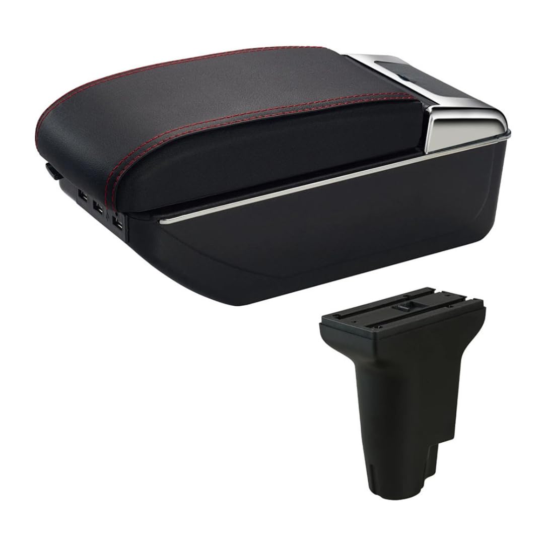Toiumops Armrest for Fiat 500, Car Armrest Box Center Console Store Box(C1 Red Line USB)