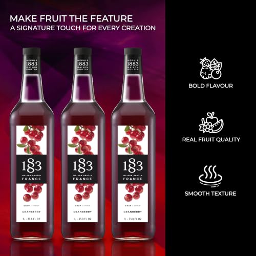 Image of 1883 Cranberry Syrup for Drinks, Made in France, 1 Liter Plastic Bottle