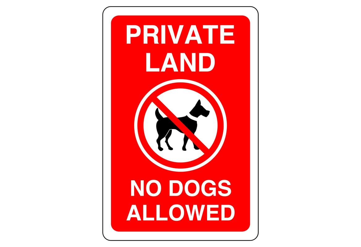 Private lane no dogs allowed- 3mm Aluminum Dibond high-visibility and durability for indoor/outdoor usage (300mm x 200mm) Ensures Safety Within 7m Viewing Distance.