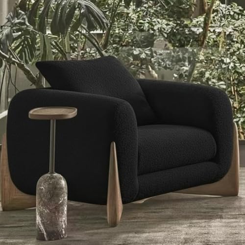 Image of Boucle Fabric Modern Design Sofa with Pillow or Strong Woden Legs Best for Living Room, Halways, Garden (3+1 Seater + Ottoman (Black))