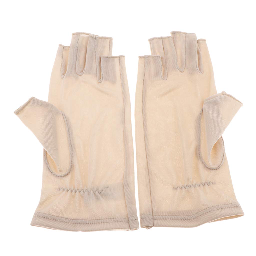 Geardeangloow Mulberry Silk Stretchy Half Finger Gloves UV Sun Protect Fingerless Beige