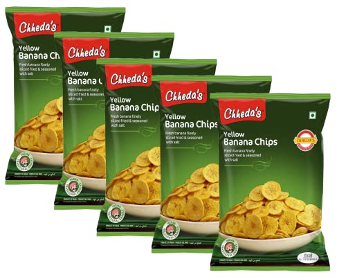 Image of Chheda's - Yellow Banana Chips - Banana Wafers - Crispy Chips - Tasty Yummy Snacks - 300 Gm Pack of 5