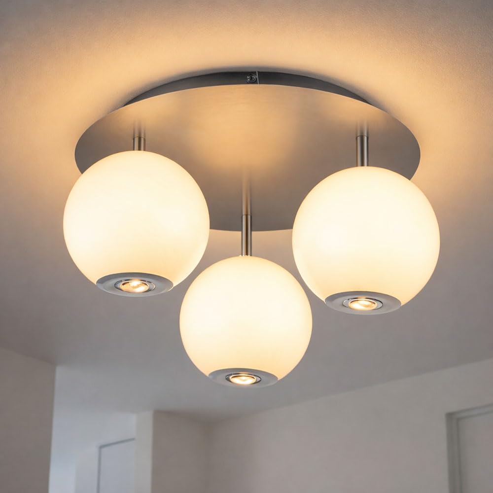Deckenleuchte Deckenlampe Wohnzimmerleuchte grau opal 3 flammig CCT LED D 42 cm