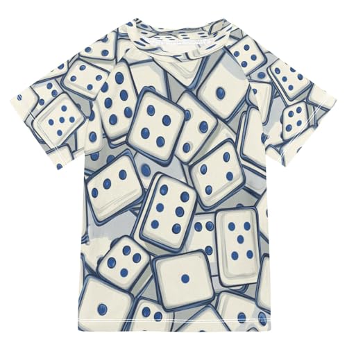 Boys Short Sleeve T-Shirts Blue Dominoes Game Rashguard Kids Swim Shirts Sun UPF 50+