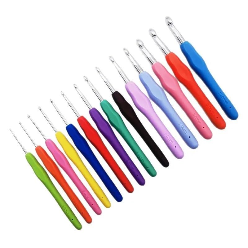Juego de Ganchos Ganchillo con Mango Suave, 12 Uds., Hilo ergonómico Metal sólido for Tejer, Herramientas artesanales