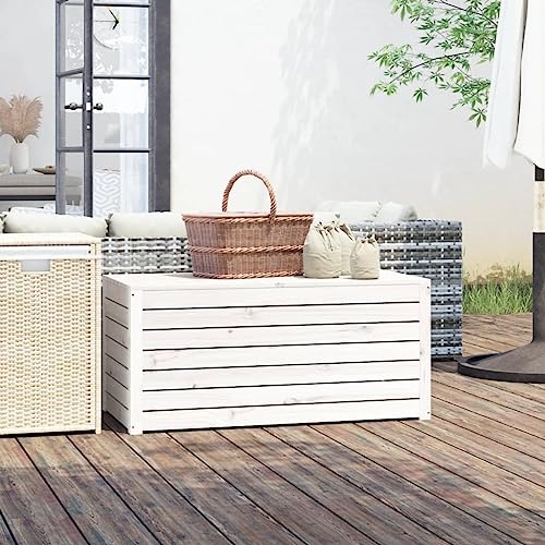 Générique Boîte de Jardin Blanc 101x50,5x46,5 cm Bois Massif de pin,Meubles, Mobilier de Jardin, Coffres de Jardin, Blanc (Poids 18.11KG)