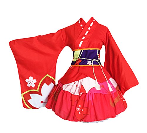 Double Villages Japonais Style Kimono Peignoir Robe Anime Cosplay Costume Yukata Série Japonais D'été Mignon Fille Anime Cosplay Costumes Kimono Party Dress (M)