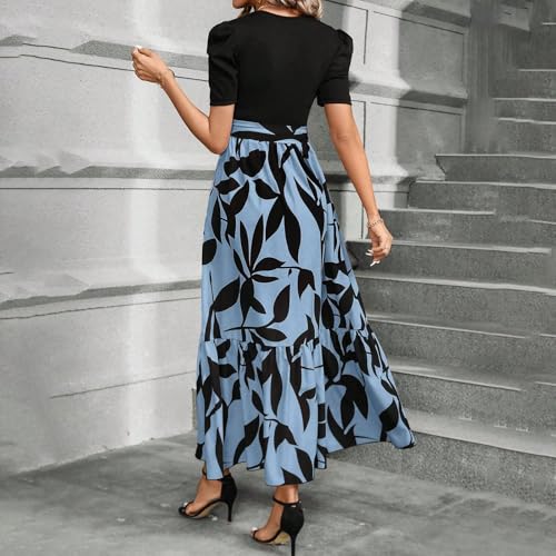 Summer Dresses for Women Floral Printrd A-Line Dress with Belt Flowy High Waist Maxi Dress Casual Elegant Long Dress3