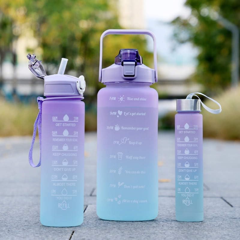 Miniatura 2 de 3 en 1 Set 2L 900ML 300ML Galón Botella De Agua Libre de Bpa Plástico Gimnasio Deportes Motivacional Botol Minum Botella de agua con marcador de