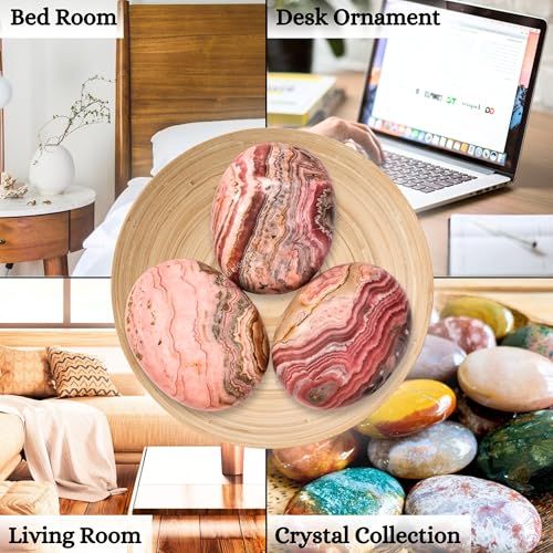 Image of Certified Rhodochrosite Crystal Palm Pebbles Stones for Anxiety Stress Relief Massage - AAA Grade Original Healing Gemstone Agate Palm Stone for Yoga Meditation Spiritual Reiki Feng Shui