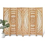 ALeesing 6 Panel Wood Room Divider Fully Assembled, Decorative Room Dividers and Folding Screens, 5.6Ft Room Divider Screen Freestanding Partition Wall Dividers for Home Bedroom Office, Light Brown