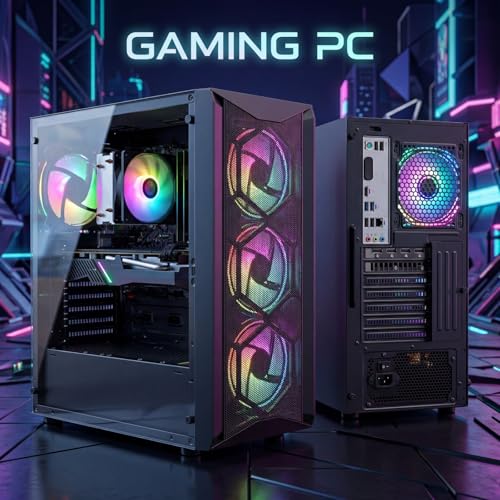 Image of STGAubron Gaming PC Computer Desktop, AMD Ryzen 5 5500 up to 4.2GHz, Radeon RX 5700 8G, 16G DDR4, 512G SSD, WiFi 6 5G & BT 5.2, RGB Fan x4, Windows 11 Home