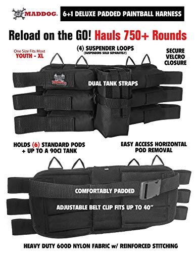 Maddog Entry Level Paintball Harness Pod Pack Belt With Hpa Co2 Tank Holder Pouch - 6+1 #TOP1