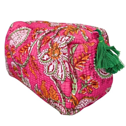 AAVIANA Block Print Toiletry & Makeup Bag, Waterproof, 9x7x4