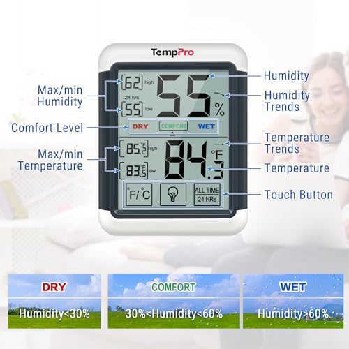 Image of ThermoPro TP55 2 Pieces Digital Hygrometer Indoor Thermometer Humidity Gauge with Jumbo Touchscreen and Backlight Temperature Humidity Monitor
