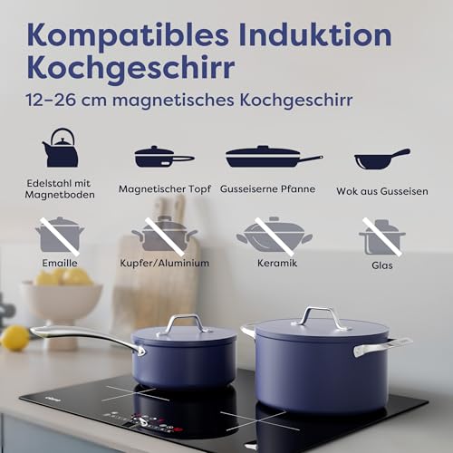 Foto von CIARRA CBBIH4B 4 Zonen Einbau Induktionskochfeld mit Power Booster Touch-Bedienung Kochfeld Induktion Herdplatte mit 4 Platten 9 Leistungsstufen Induktionskochplatte 60cm (7,200W)