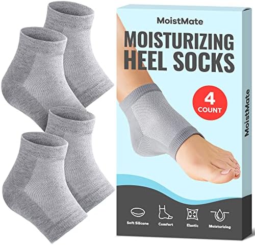 MoistMate 2-Pairs Heel Socks for Dry Cracked Feet, Moisturizing Socks for Foot Care, Cracked Heel Repair for Dry Feet, Foot Calluses, Rough Heel, Aloe Socks for Women and Men, Foot Spa Socks (Grey)