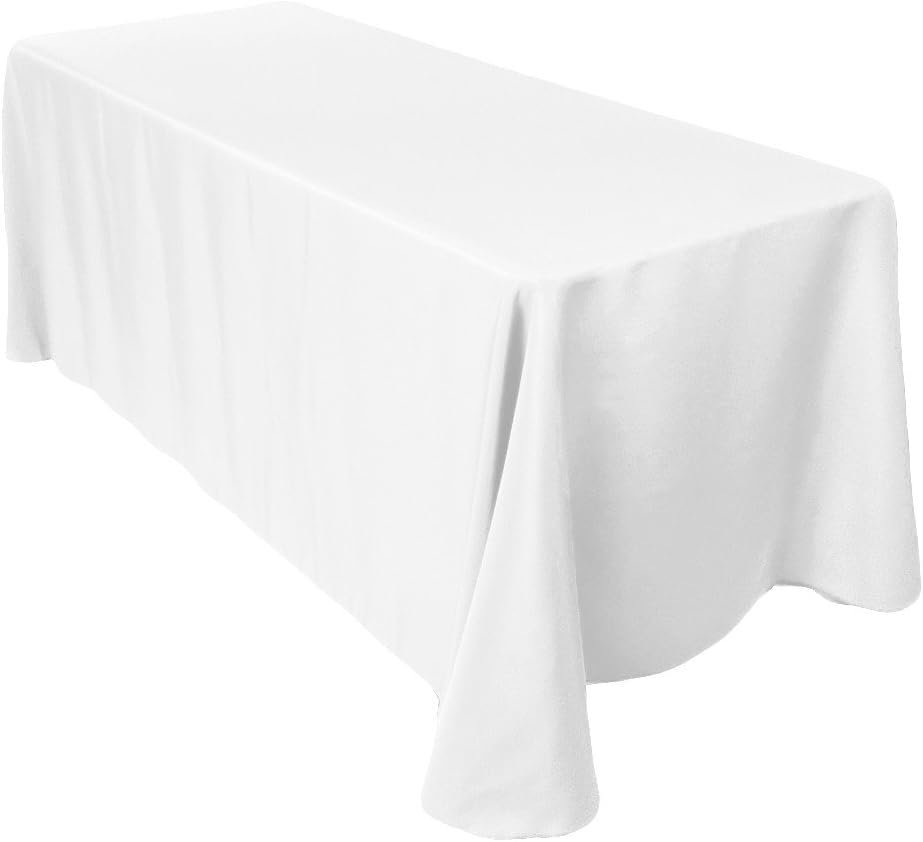 Rectangle Cotton-Polyester Tablecloth, 90" x 132" Premium Linen Table Cover, Washable Fabric Table Cloth for Dining Table, Banquets, Weddings, Parties, White, 1pc