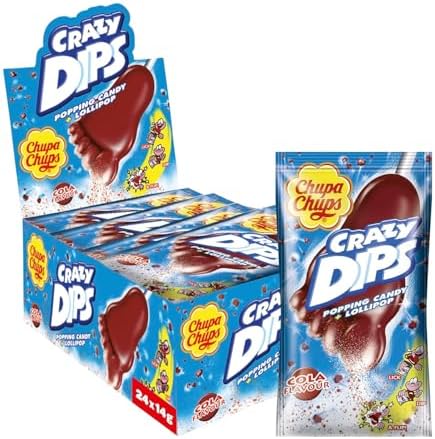 Chupa Chups Crazy Dips Cola, enthält 24 Stück, erfrischend-süßer Cola-Geschmack, geeignet für Geburtstag, Halloween, Weihnachten, 24 x 14g