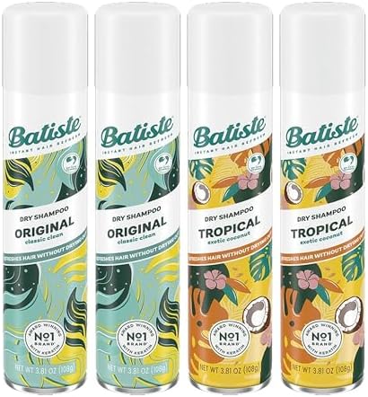 Batiste Dry Shampoo Spray 4-Pack Variety Mix, Original Clean and Classic and Tropical Fragrance, 2 Each 3.81 Ounces