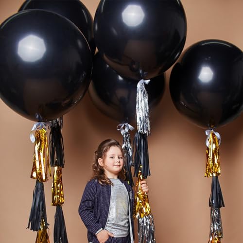 Image of Black Balloons Party Decorations 10 Pack 36 inch Round Halloween Latex Balloons for Black Themed Wedding Graduation Anniversary Birthday Party Backdrop Decorations