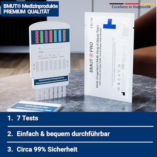5x 7in1 Multi Drogenschnelltest | 7 Drogenarten | Drogentest für Urin | Für THC, Kokain, Opiate, Methadon, Amphetamine, MDMA (Ecstasy) und Benzodiazepine – Apothekenqualität